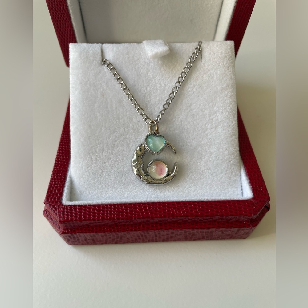 Celestial Necklace With Moon And Heart - Picture 1 of 4